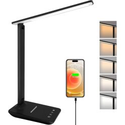   Asztali lámpa USB porttal, 3 világítási mód, összecsukható olvasáshoz, munkához (fekete) - outlet termék
