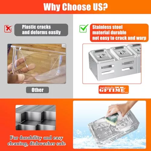 GFTIME pizza hozzávaló tároló, rozsdamentes acél, téglalap alakú, több rekeszes, 39 - outlet termék
