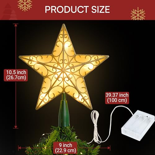 JOIEDOMI 10,5 hüvelykes világító PVC karácsonyfa csúcs csillogó csillaggal 10 - outlet termék