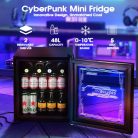 HCK Mini hűtőszekrény 48L, italhűtő üvegajtóval és LED világítással (cyberpunk dizájn) - outlet termék