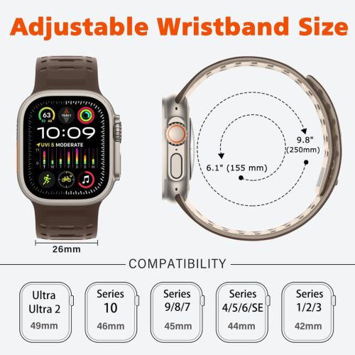 HITZEE sportszíj Apple Watch-hoz, szilikon mágneses férfi csat barna/khaki - outlet termék