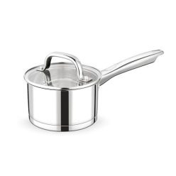   Homikit lábas 14 cm, rozsdamentes acél kis tejforraló üvegfedővel 3-rétegű alj - outlet termék