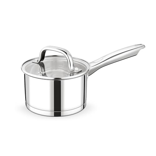 Homikit lábas 14 cm, rozsdamentes acél kis tejforraló üvegfedővel 3-rétegű alj - outlet termék