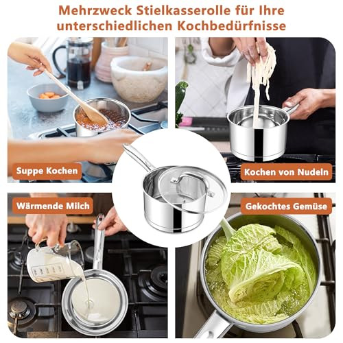 Homikit lábas 14 cm, rozsdamentes acél kis tejforraló üvegfedővel 3-rétegű alj - outlet termék