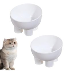   2 darab macska etetőtál, fehér műanyag, megemelt, 15°-os döntéssel, nyakvédővel - outlet termék
