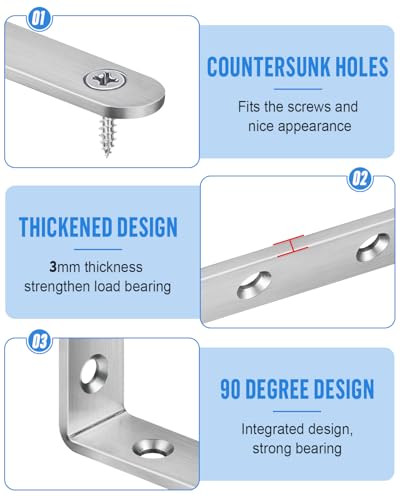 Jeboler 125×75mm 4 darabos 90 fokos polc tartó rozsdamentes acél, L-alakú, fém bútor - outlet termék