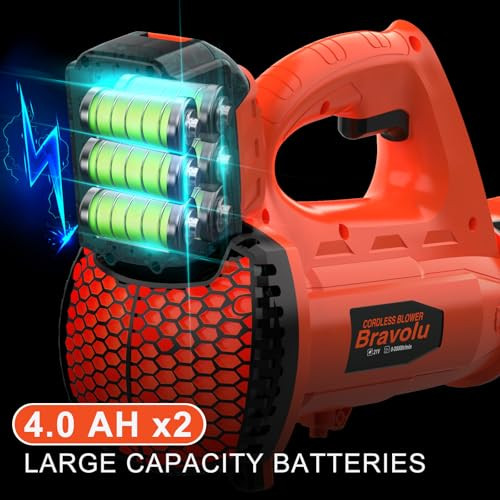 Bravolu 21V vezeték nélküli lombfúvó 2 x 4.0Ah Li-ION akkumulátorral és töltővel, max - outlet termék