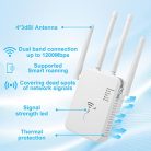 Aenxwa WLAN jelerősítő 1200Mbps 5G 2.4G kettős sáv, LAN csatlakozás, WPS - outlet termék