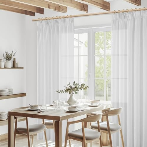 MRTREES függönyök ráncolószalaggal fehér lenhatású félátlátszó 2 darabos, 225 cm - outlet termék