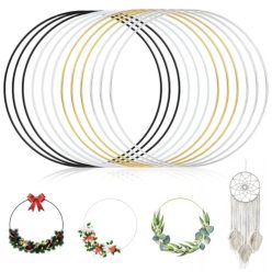   Qichan 12 darabos fémgyűrűk kézműveshez 20 cm, fehér, fekete, ezüst, arany - outlet termék