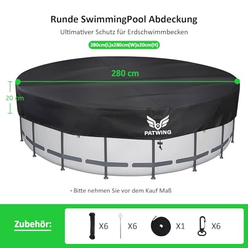 PATWING időjárásálló medencetakaró kerek Ø 370 Ø320-366cm medencékhez, UV-álló - outlet termék