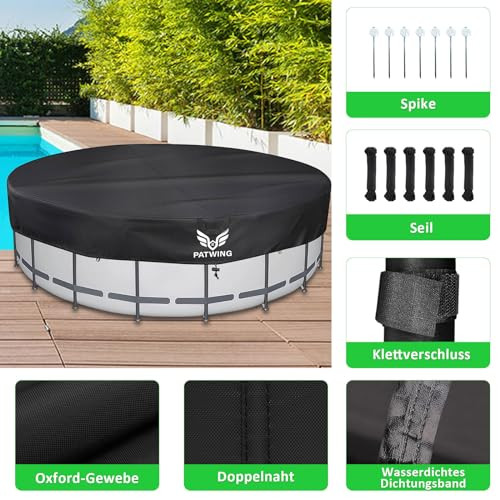 PATWING időjárásálló medencetakaró kerek Ø 370 Ø320-366cm medencékhez, UV-álló - outlet termék