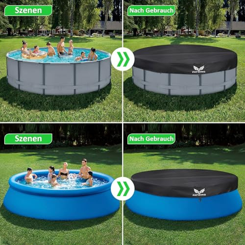 PATWING időjárásálló medencetakaró kerek Ø 370 Ø320-366cm medencékhez, UV-álló - outlet termék