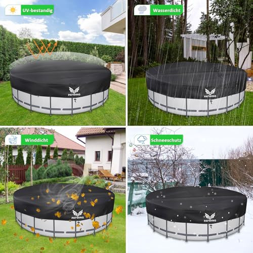 PATWING időjárásálló medencetakaró kerek Ø 370 Ø320-366cm medencékhez, UV-álló - outlet termék
