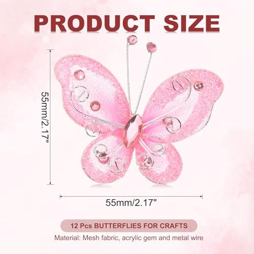 PATIKIL 12 darab pillangók kézműveshez, 5,5 cm hálós drót csillogó organza pillangók - outlet termék