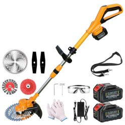   Qiyasjew fűszegélynyíró 750W 2x4.0Ah akkumulátor, 4 kés típus, gyomkefe - outlet termék