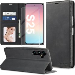   Samsung Galaxy S25 5G bőrtok pénztárca, edzett üveg, prémium bőr, könyv formátum - outlet termék