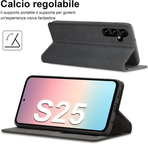 Samsung Galaxy S25 5G bőrtok pénztárca, edzett üveg, prémium bőr, könyv formátum - outlet termék