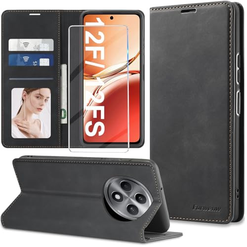 OPPO Reno 12F/12FS bőrtok pénztárca, edzett üveg, könyv formátum, kártyanyílás - outlet termék