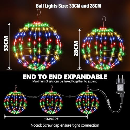 iBaycon karácsonyi világítás kültéri, színes függő gömbök villogó gyöngyökkel - outlet termék