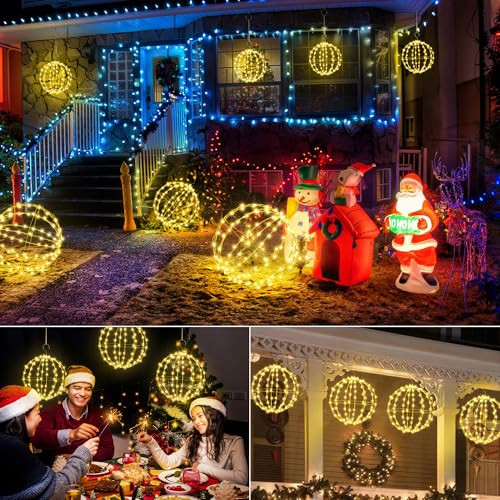 iBaycon karácsonyi világítás kültéri gömb, melegfehér lógó gömbök villogó - outlet termék