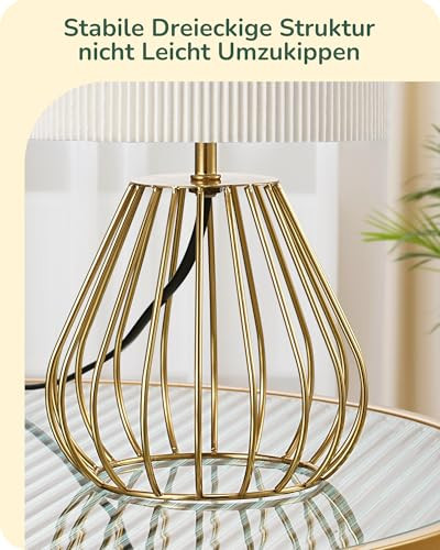 EDISHINE éjjeli lámpa, krémfehér pliszé lámpaernyő és csepp alakú fém talp, 2700K - outlet termék