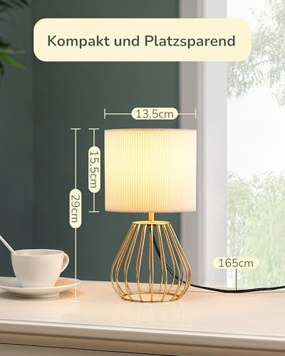 EDISHINE éjjeli lámpa, krémfehér pliszé lámpaernyő és csepp alakú fém talp, 2700K - outlet termék
