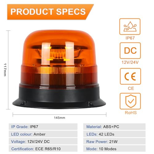 Qiping LED figyelmeztető lámpa, 12V/24V, narancs 10 mód, traktor, autó, teherautó - outlet termék
