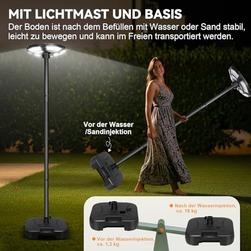 Solar kerti lámpa H200cm fénypózna, 750 LED, mozgásérzékelő és fényérzékelő, vízzel - outlet termék