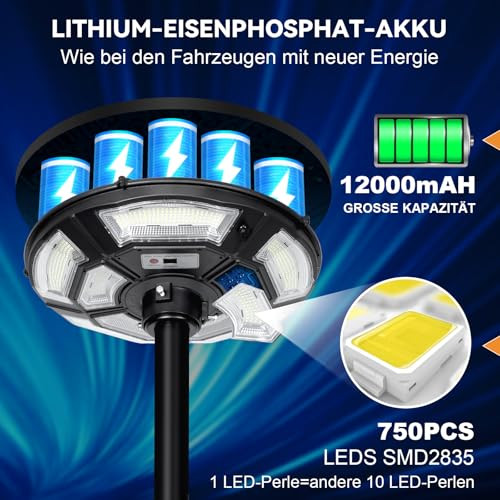 Solar kerti lámpa H200cm fénypózna, 750 LED, mozgásérzékelő és fényérzékelő, vízzel - outlet termék