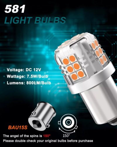 AURORIONCG 2 darab sárga borostyán 581 izzók 150° 7.5W 800LM DC 12V - outlet termék